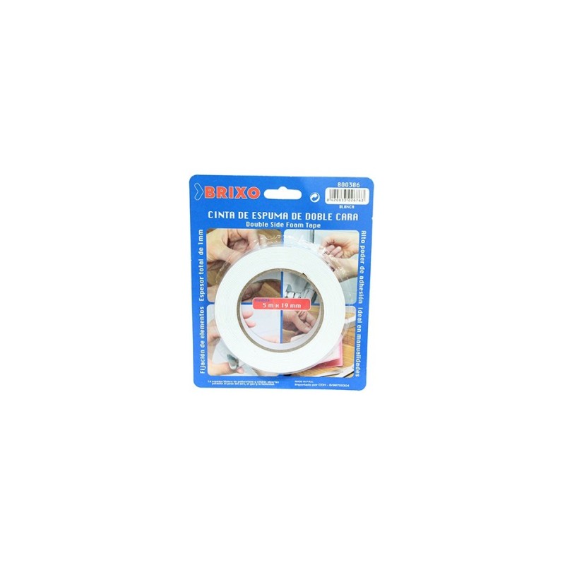 CINTA DOBLE CARA ESPUMA 19mm 5M BRIXO 