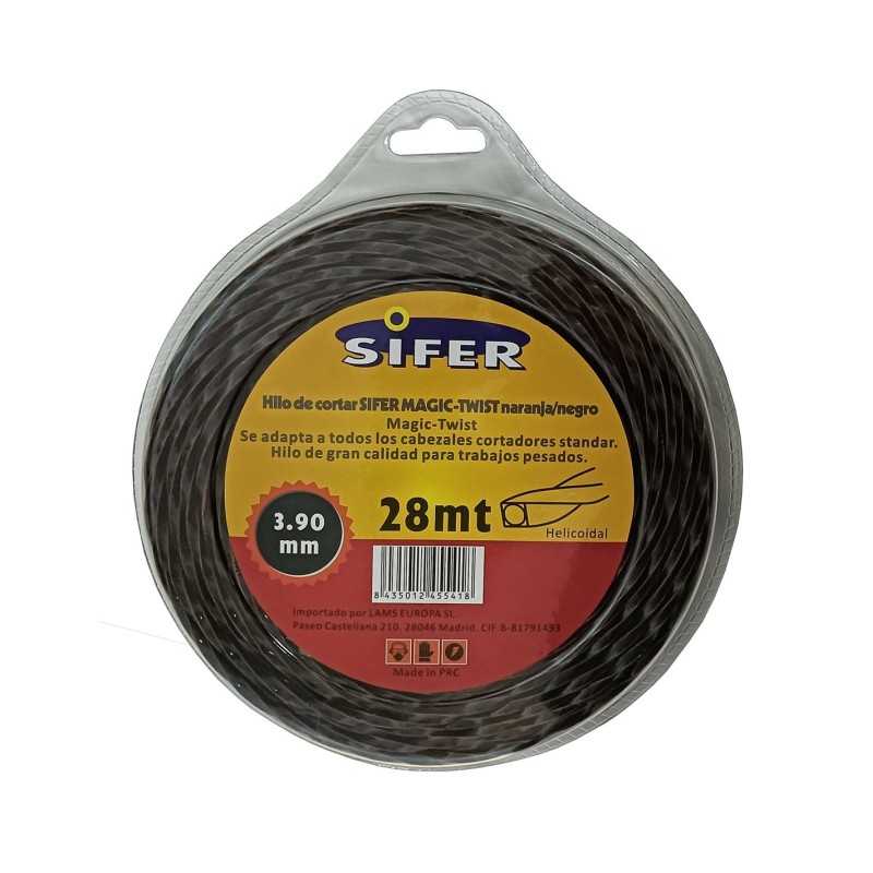 HILO DESBROZADORA 3,9mm x 28m NARANJA/NEGRO SIFER 