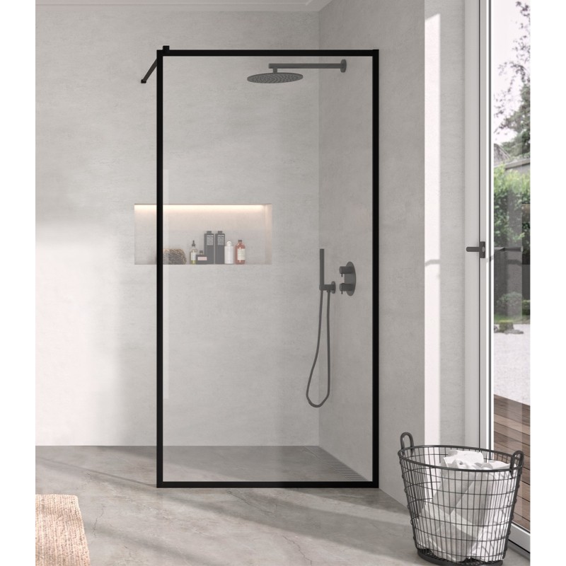 MAMPARA FRESH CERCO PERIMETRAL 120cm (119,5-120,5) VIDRIO TRANSPARENTE PERFIL NEGRO MATE FR103-05 KASS 