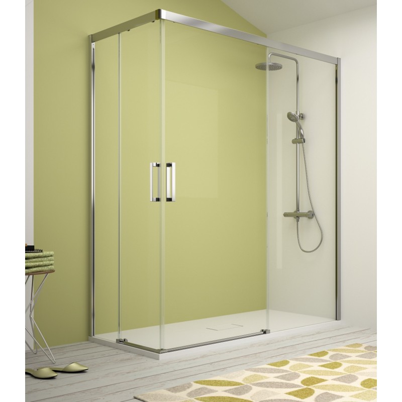 MAMPARA ANGULAR S400 105x70cm (101-104 x 66-69) CRISTAL TRANSPARENTE PERFIL PLATA BRILLO CU607 + CU607 KASS 