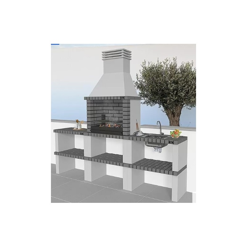 BARBACOA ALVOR 4 BALDAS LADRILLO GRIS CON FREGADERO Y GRIFO ALVOR 029/4LL2.C LEIRI 