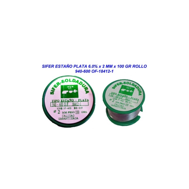 ESTAÑO PLATA 6% x 2mm 100gr 12591 ROLLO UD 