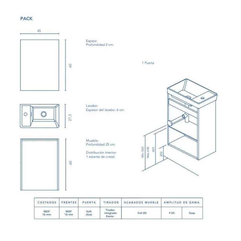 CONJUNTO ENJOY 45 FRESNO SAMARA MUEBLE+LAVABO+ESPEJO C0072008 