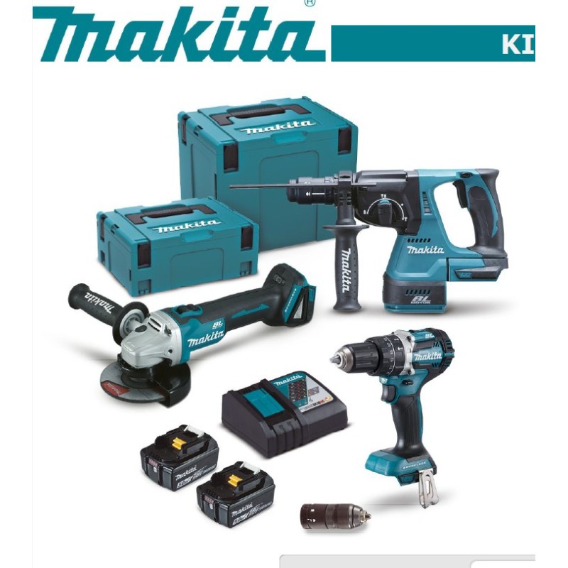 COMBO DLX3196JX1 (Taladro DHP484Z + Radial DGA504Z + Martillo DHR243Z + 2 Bat BL1850B + Cargador DC18RC + 2 MAKPAC) MAKI 